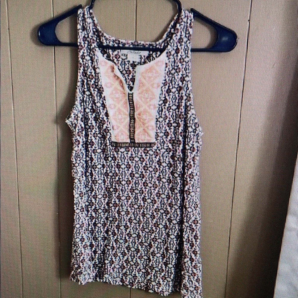 Sleeveless Patterned Top with Peach Accents